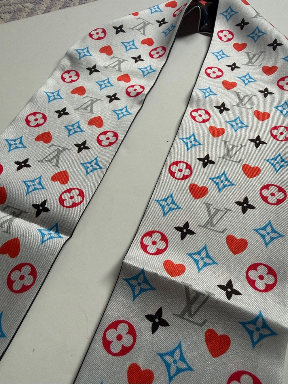 White Multicolor Monogram Twilly with Red and Blue Accents - Picture 5 of 10